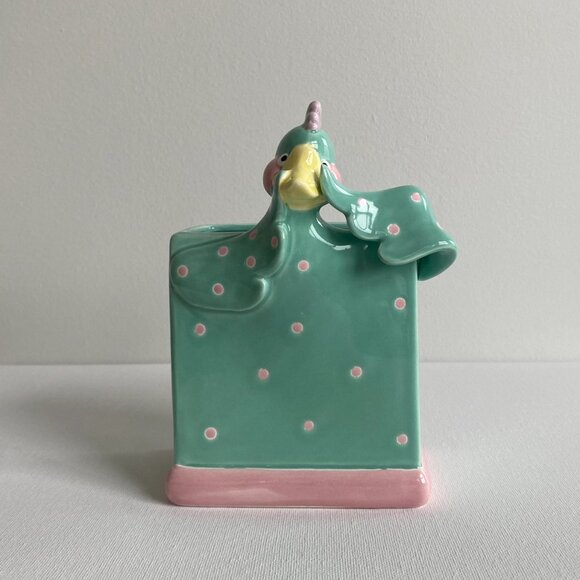 Fitz and Floyd Fantasy Fair 1985 Dora Duck Green W/Pink Dots Pen Holder - Vase - Picture 9 of 10